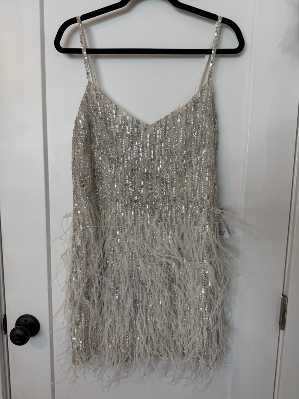 NWT NADINE MERABI Christy Silver Sequin & Feather Mini Dress - Picture 7 of 16